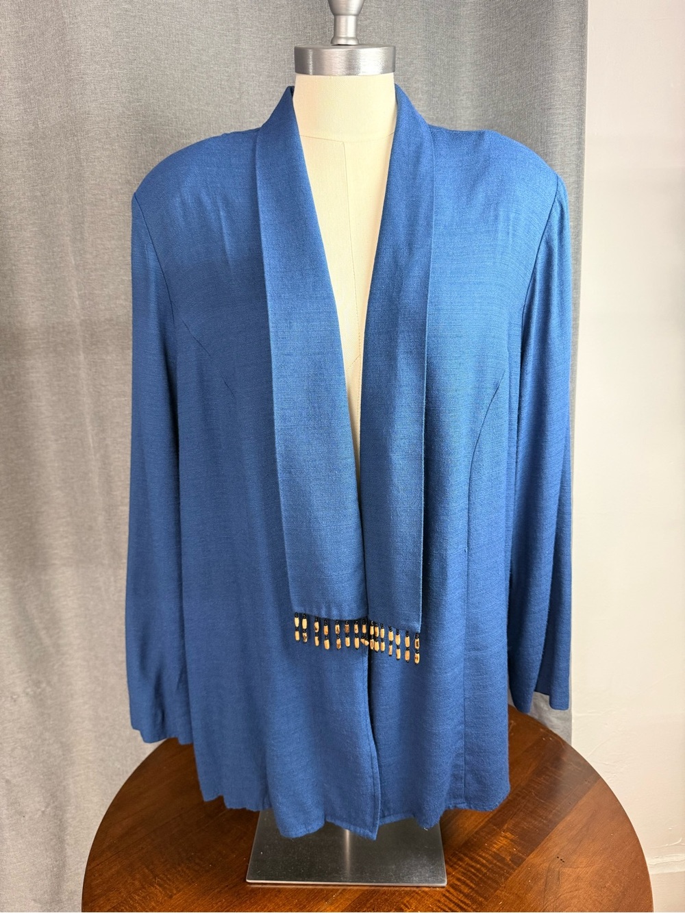 Elisabeth Williams Womens XLG Blue Beaded Trim Open Front Cardigan (1 Pice Only)